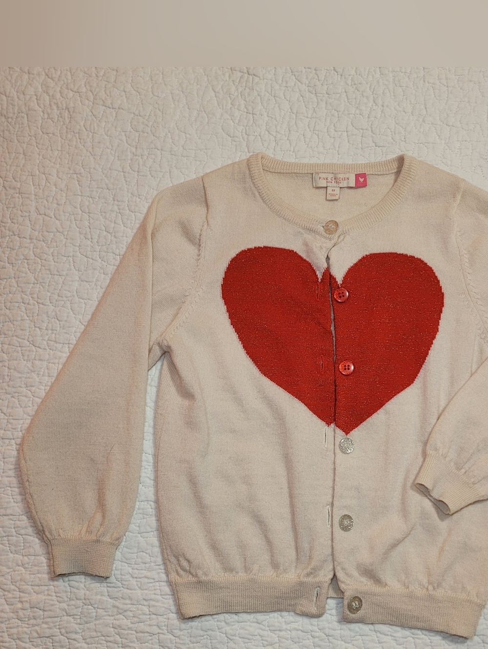 Pink Chicken Hannah Merino Wool Cardigan Sweater Heart Sz 7